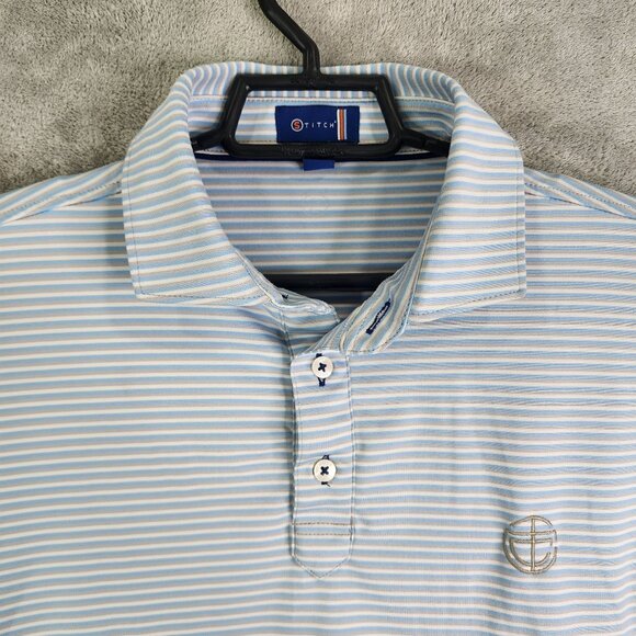 Men's Stitch Golf Striped Polo Shirt Blue Gray & White Short Sleeve Size M/L - Picture 4 of 11